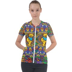 Dead Dancing Bears Grateful Dead Pattern Short Sleeve Zip Up Jacket by Grandong