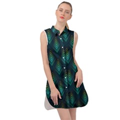 Peacock Texture 3d Pattern Peacock Texture Sleeveless Shirt Dress by Loisa77