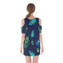 Texture Pattern Green Feather Yellow Peacock Shoulder Cutout One Piece Dress View2