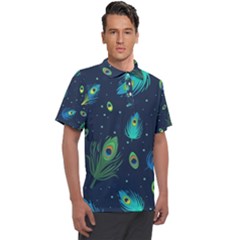 Texture Pattern Green Feather Yellow Peacock Men s Polo T-shirt by Loisa77