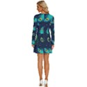 Texture Pattern Green Feather Yellow Peacock Long Sleeve Deep V Mini Dress  View4