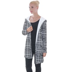 Squares Inside Background Checkered Contemporary Effect Electronic Futuristic Graphic Illusion Modern Longline Hooded Cardigan by Loisa77