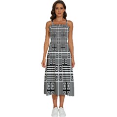 Squares Inside Background Checkered Contemporary Effect Electronic Futuristic Graphic Illusion Modern Sleeveless Shoulder Straps Boho Dress by Loisa77