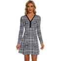 Squares Inside Background Checkered Contemporary Effect Electronic Futuristic Graphic Illusion Modern Long Sleeve Deep V Mini Dress  View1