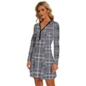 Squares Inside Background Checkered Contemporary Effect Electronic Futuristic Graphic Illusion Modern Long Sleeve Deep V Mini Dress  View2