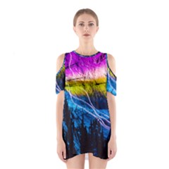 Night Skiing Colored Dead Grateful Lights Mountain Shoulder Cutout One Piece Dress by Loisa77