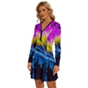 Night Skiing Colored Dead Grateful Lights Mountain Long Sleeve Deep V Mini Dress  View2