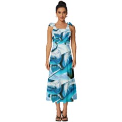 Dolphin Blue Fantasy Tie-strap Tiered Midi Chiffon Dress by Loisa77