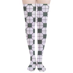 Retro Traditional Vintage Geometric Flooring Green Thigh High Stockings by DimSum