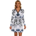 Flower Seamless Pattern Victorian Long Sleeve Deep V Mini Dress  View1