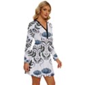 Flower Seamless Pattern Victorian Long Sleeve Deep V Mini Dress  View3