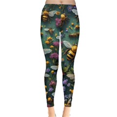 Bees Colony Flowers Everyday Leggings  by Loisa77