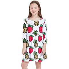 Strawberries Pineapples Fruits Kids  Quarter Sleeve Skater Dress by Loisa77