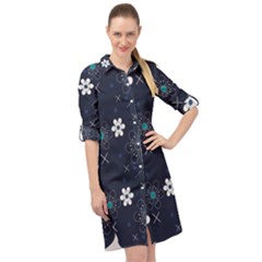 Blue Background Abstract Seamless Long Sleeve Mini Shirt Dress by Loisa77