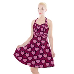 Pattern Pink Abstract Heart Halter Party Swing Dress  by Loisa77