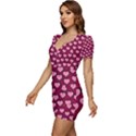 Pattern Pink Abstract Heart Low Cut Cap Sleeve Mini Dress View2