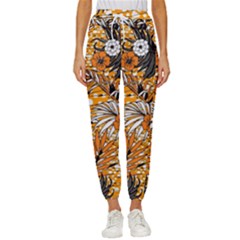 Leaf Yellow Point Flower White Women s Cropped Drawstring Pants by Loisa77