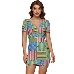 Patchwork Tile Pattern Mosaic Low Cut Cap Sleeve Mini Dress by Loisa77