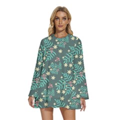 Illustration Pattern Seamless Round Neck Long Sleeve Bohemian Style Chiffon Mini Dress by Loisa77