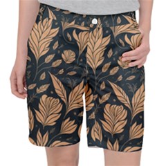 Background Pattern Leaves Texture Women s Pocket Shorts by Loisa77