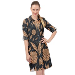 Background Pattern Leaves Texture Long Sleeve Mini Shirt Dress by Loisa77