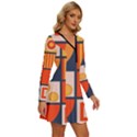 Square Shapes Pattern Design Long Sleeve Deep V Mini Dress  View3