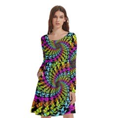 3d Grateful Dead 90 s Neon Dancing Bears Long Sleeve Knee Length Skater Dress With Pockets by Perong