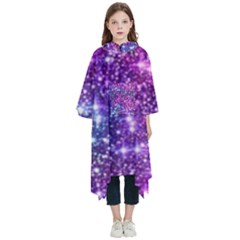 Purple Violet Glitter Galaxy Nebula Space Pattern Kids  Hooded Rain Ponchos by Perong