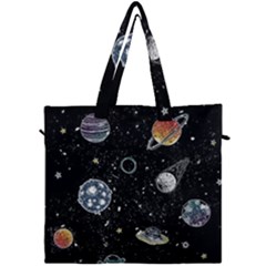 Glittering Planets Space Galaxy Glitter Black Canvas Travel Bag by Perong