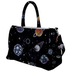 Glittering Planets Space Galaxy Glitter Black Duffel Travel Bag by Perong