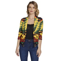 Grateful Dead Scarlet Fire Women s Draped Front 3/4 Sleeve Shawl Collar Jacket by Perong