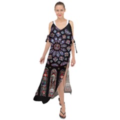 Chartres Cathedral Notre Dame De Paris Stained Glass Maxi Chiffon Cover Up Dress by Grandong