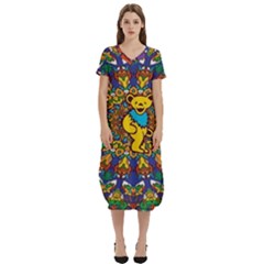 Dead Dancing Bears Grateful Dead Pattern T-shirt Midi Dress With Pockets by Grandong