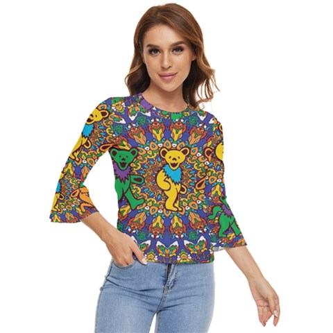 Dead Dancing Bears Grateful Dead Pattern Bell Sleeve Top by Grandong