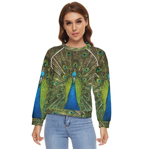 Peacock Feathers Bird Plumage Women s Long Sleeve Raglan T-shirt by Perong