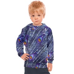 Peacock Bird Feathers Coloured Plumage Kids  Hooded Pullover by Perong