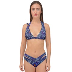 Peacock Bird Feathers Coloured Plumage Double Strap Halter Bikini Set by Perong