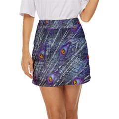 Peacock Bird Feathers Coloured Plumage Mini Front Wrap Skirt by Perong