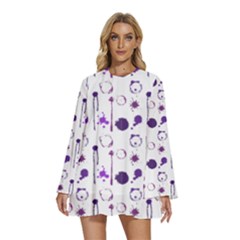 Liquid Splash Pattern Stroke Drip Round Neck Long Sleeve Bohemian Style Chiffon Mini Dress by Perong