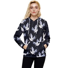 Crane Pattern Women s Lightweight Drawstring Hoodie by Bedest