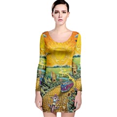 Grateful Dead Golden Road Long Sleeve Velvet Bodycon Dress by Bedest