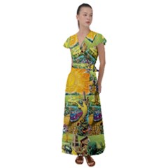 Grateful Dead Golden Road Flutter Sleeve Maxi Dress by Bedest