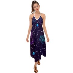 Realistic Night Sky Poster With Constellations Halter Tie Back Dress  by Ket1n9