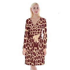 Animal Print Girraf Patterns Long Sleeve Velvet Front Wrap Dress by Ket1n9