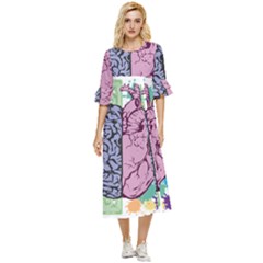 Brain Heart Balance Emotion Double Cuff Midi Dress by Maspions