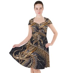 Fantasy Dragon Pentagram Cap Sleeve Midi Dress With Pockets by Maspions