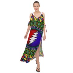 Grateful Dead Bear Pattern Maxi Chiffon Cover Up Dress by Maspions