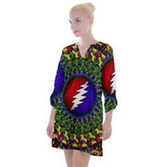 Grateful Dead Bear Pattern Open Neck Shift Dress by Maspions