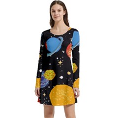 Space Galaxy Art Cute Art Long Sleeve Velour Skater Dress by Perong