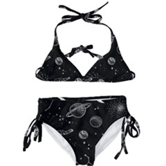 Black Space Drawing Art Planet Drawing Stars Black Space Galaxy Outer Space Kids  Classic Bikini Set by Perong